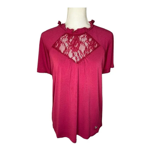 NEW ADRIENNE VITTADINI Women's‎ Large Flutter Sleeve Mock Neck Top Lace Yoke NWT - Picture 1 of 7